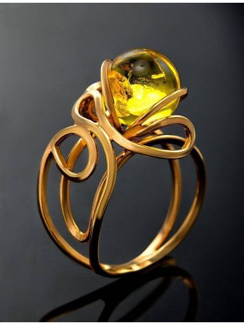 Gold-Plated Ring With Lemon Amber The Flamenco, Ring Size: Adjustable, image , picture 2