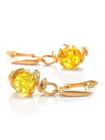 Drop Gold-Plated Earrings With Lemon Amber The Flamenco, image , picture 4