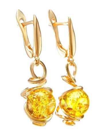 Drop Gold-Plated Earrings With Lemon Amber The Flamenco, image , picture 3