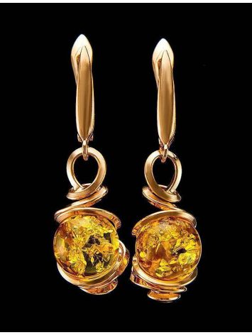 Drop Gold-Plated Earrings With Lemon Amber The Flamenco, image , picture 5