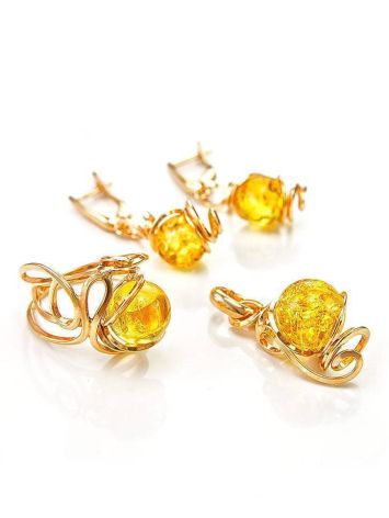 Drop Gold-Plated Earrings With Lemon Amber The Flamenco, image , picture 6