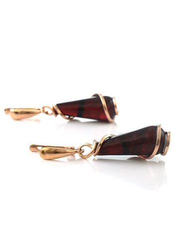 Drop Gold-Plated Earrings With Cherry Amber The Flamenco, image , picture 3