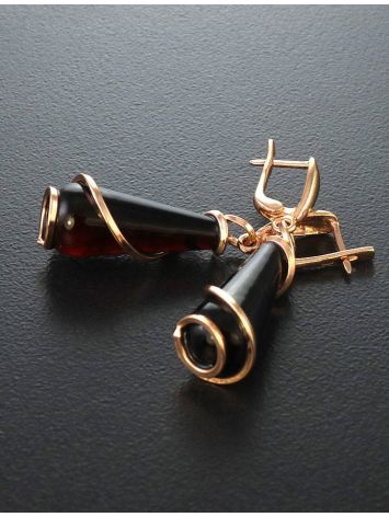 Drop Gold-Plated Earrings With Cherry Amber The Flamenco, image , picture 2