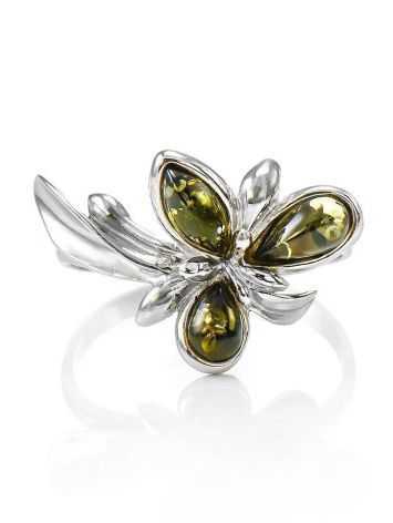 Wonderful Green Amber Ring In Sterling Silver The Verbena, Ring Size: 8 / 18, image , picture 2