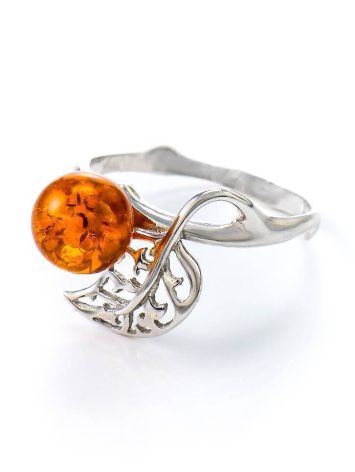 Sterling Silver Ring With Cognac Amber The Florina, Ring Size: 13 / 22, image , picture 5