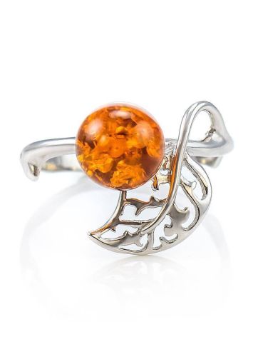 Sterling Silver Ring With Cognac Amber The Florina, Ring Size: 13 / 22, image , picture 3