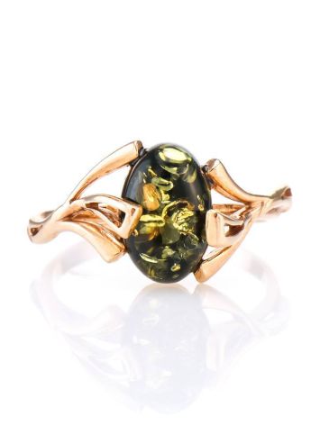 Green Amber Ring In Gold-Plated Silver The Crocus, Ring Size: 5.5 / 16, image , picture 3