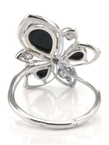 Sterling Silver Ring With Green Amber And Crystals The Edelweiss, Ring Size: 12 / 21.5, image , picture 6