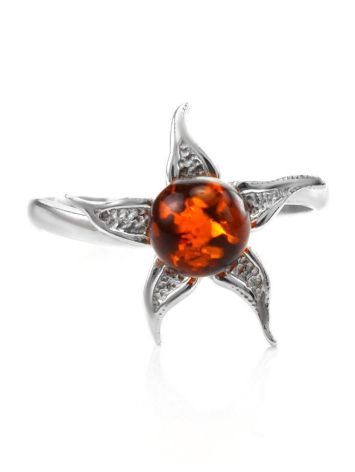 Wonderful Silver Ring With Cognac Amber The Persimmon, Ring Size: 13 / 22, image , picture 3