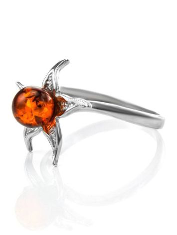 Wonderful Silver Ring With Cognac Amber The Persimmon, Ring Size: 13 / 22, image , picture 4