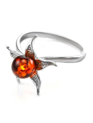 Wonderful Silver Ring With Cognac Amber The Persimmon, Ring Size: 13 / 22, image , picture 5