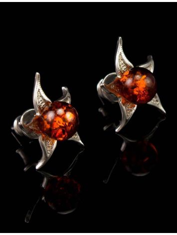 Delicate Amber Studs In Sterling Silver The Persimmon, image , picture 3
