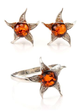 Wonderful Silver Ring With Cognac Amber The Persimmon, Ring Size: 12 / 21.5, image , picture 7