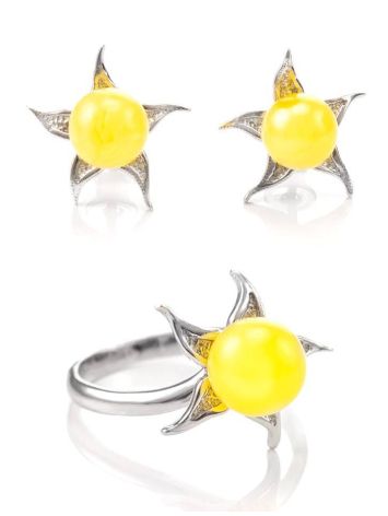 Cute Silver Ring With Honey Amber The Persimmon, Ring Size: 11.5 / 21, image , picture 7