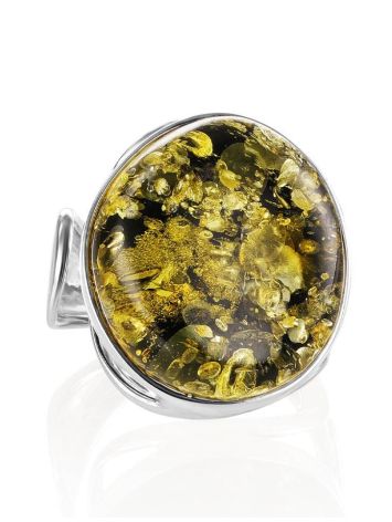 Stylish Silver Adjustable Ring With Green Amber The Glow, Ring Size: Adjustable, image , picture 3
