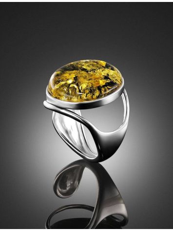 Stylish Silver Adjustable Ring With Green Amber The Glow, Ring Size: Adjustable, image , picture 2