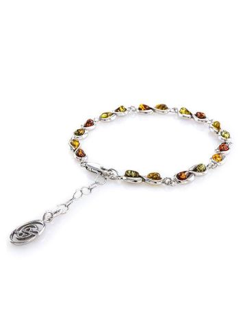 Silver Link Bracelet With Multicolor Amber, image , picture 4