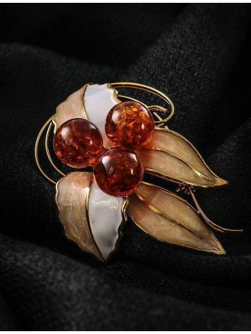 Gold-Plated Brooch With Cognac Amber And Enamel The Beoluna, image , picture 2