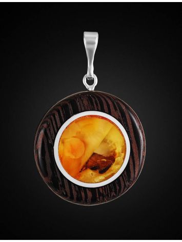 Round Wooden Pendant With Honey Amber The Indonesia, image , picture 3
