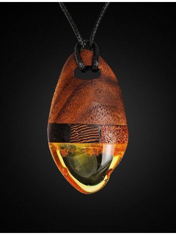 Unisex Wooden Pendant With Lemon Amber The Indonesia, image , picture 3