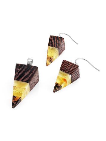 Triangle Wenge Wood Pendant With Honey Amber The Indonesia, image , picture 4