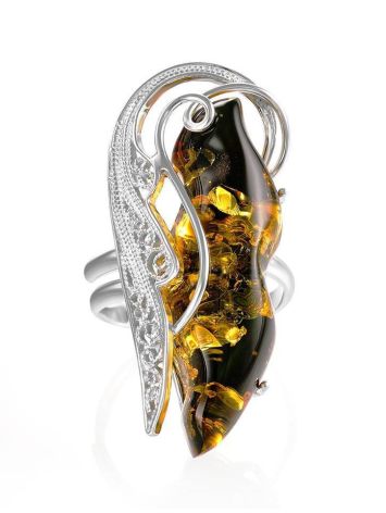 Handcrafted Green Amber Ring In Sterling Silver The Dew, Ring Size: Adjustable, image , picture 3