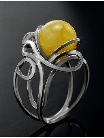 Round Cut Amber Ring In Sterling Silver The Flamenco, Ring Size: Adjustable, image , picture 2