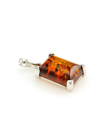 Silver Pendant With Square Cognac Amber Stone The Rectangle, image , picture 2