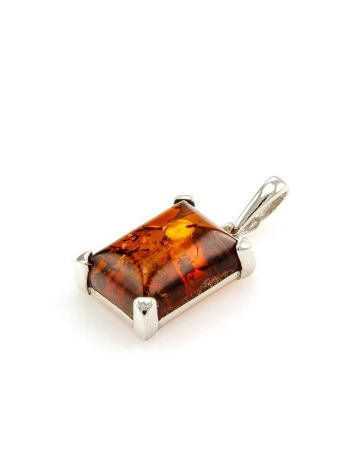 Silver Pendant With Square Cognac Amber Stone The Rectangle, image , picture 3