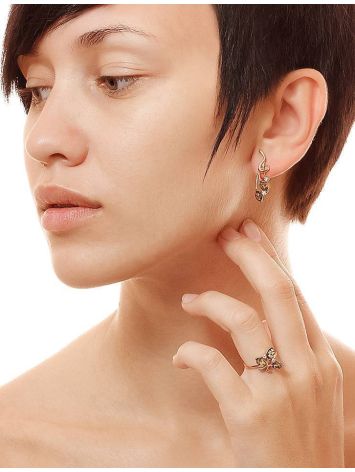 Gold-Plated Amber Earrings With Crystals The Verbena, image , picture 3