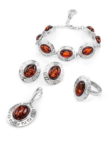 Adjustable Silver Ring With Cherry Amber The Ellas, Ring Size: Adjustable, image , picture 4