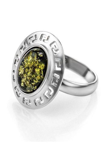 Adjustable Silver Ring With Green Amber The Ellas, Ring Size: Adjustable, image , picture 3
