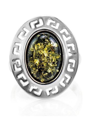 Adjustable Silver Ring With Green Amber The Ellas, Ring Size: Adjustable, image , picture 4