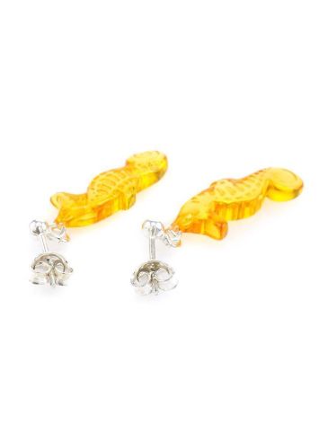 Очаровательные серьги из серебра с натуральным янтарём лимонного цвета «Морской конёк», image , picture 3