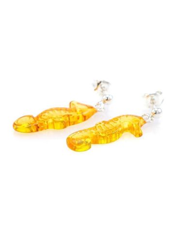Очаровательные серьги из серебра с натуральным янтарём лимонного цвета «Морской конёк», image , picture 5