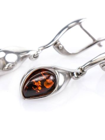 Cognac Amber Earrings In Sterling Silver The Peony, image , picture 3