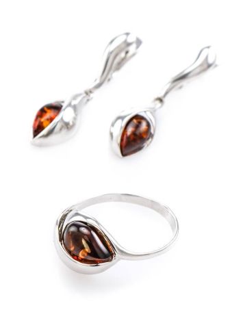 Cognac Amber Earrings In Sterling Silver The Peony, image , picture 6