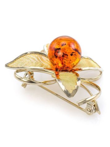 Gold Plated Brooch With Cognac Amber The Beoluna, image , picture 4