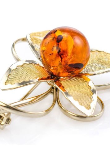Gold Plated Brooch With Cognac Amber The Beoluna, image , picture 2