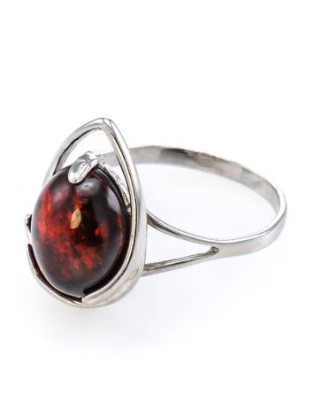 Sterling Silver Ring With Luminous Cherry Amber The Selena, Ring Size: 4 / 15, image , picture 3