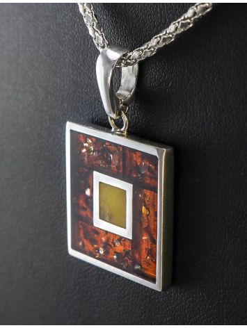 Square Amber Pendant In Sterling Silver The London, image , picture 2