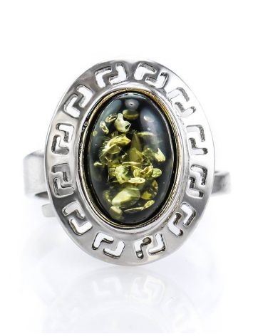 Adjustable Green Amber In Sterling Silver The Ellas, Ring Size: Adjustable, image , picture 2