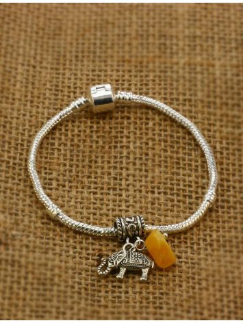 Metal Charm With Honey Amber The Elephant, image , picture 3