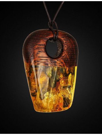 Wooden Pendant With Cognac Amber The Indonesia, image , picture 3