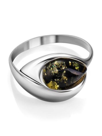Sterling Silver Ring With Green Amber The Peony, Ring Size: 6 / 16.5, image , picture 2