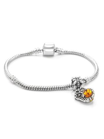 Metal Charm With Cognac Amber The Owl, image , picture 4