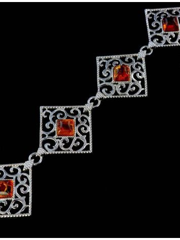 Cognac Amber Link Bracelet In Sterling Silver The Arabesque, image , picture 2
