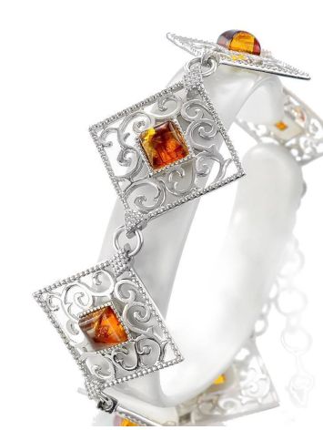 Cognac Amber Link Bracelet In Sterling Silver The Arabesque, image , picture 4