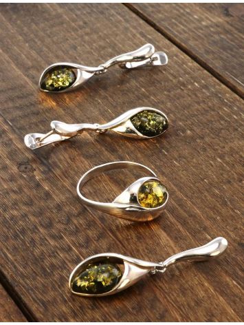 Sterling Silver Ring With Green Amber The Peony, Ring Size: 6 / 16.5, image , picture 3