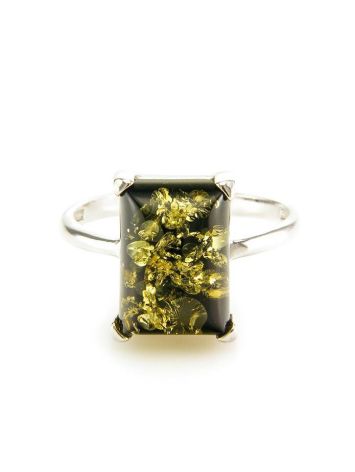 Silver Ring With Green Amber Stone The Rectangle​, Ring Size: 5 / 15.5, image , picture 2